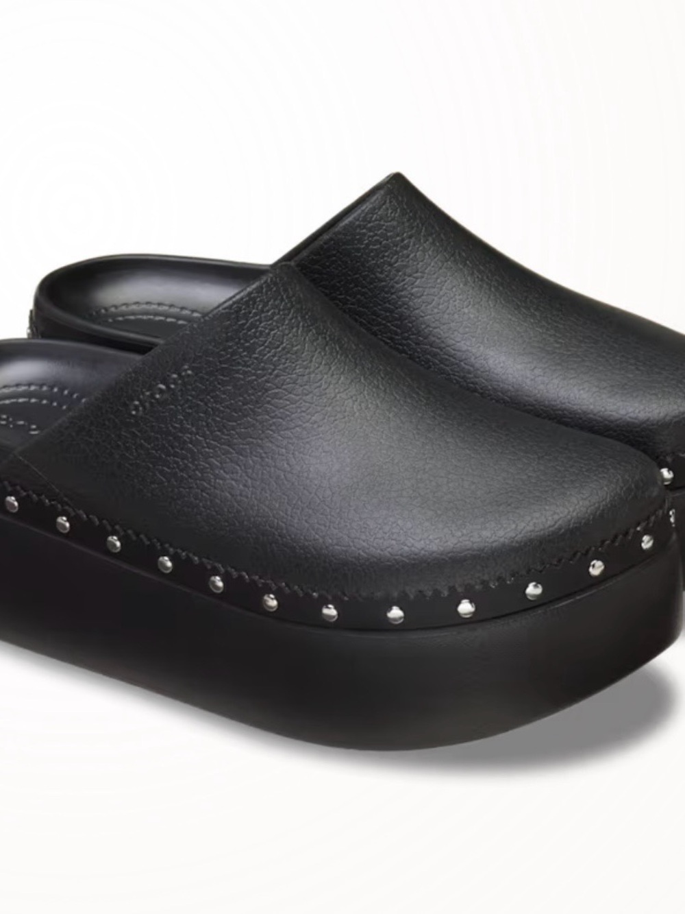 CROCS Black Platform Clog with Silver Stud Accents - Picture 2 of 7